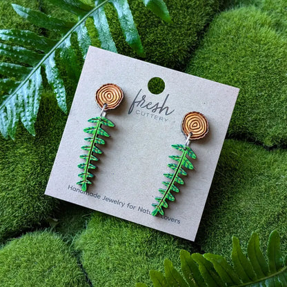 Mini Woodland Fern Earrings Dangle and Drop Earrings