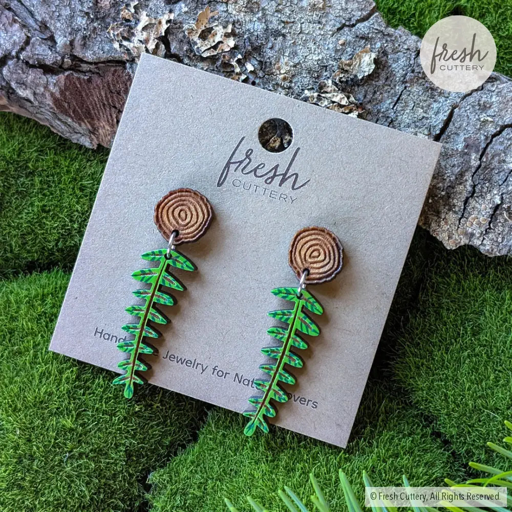 Mini Woodland Fern Earrings Dangle and Drop Earrings