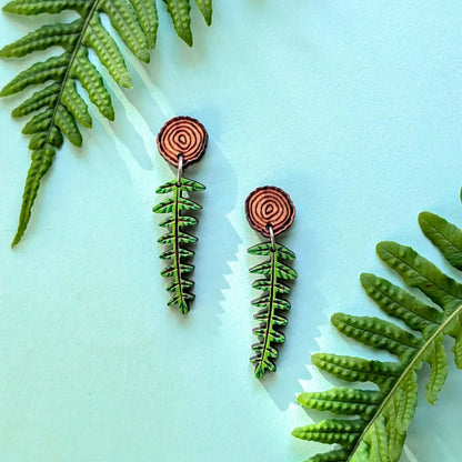 Mini Woodland Fern Earrings Dangle and Drop Earrings