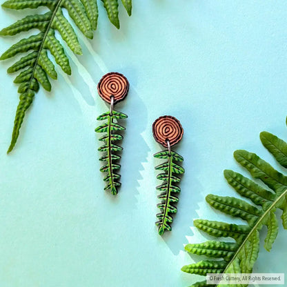 Mini Woodland Fern Earrings Dangle and Drop Earrings