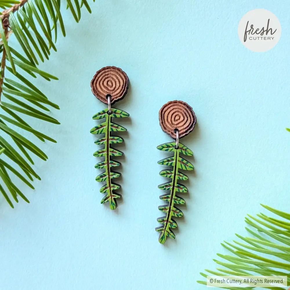 Mini Woodland Fern Earrings Dangle and Drop Earrings
