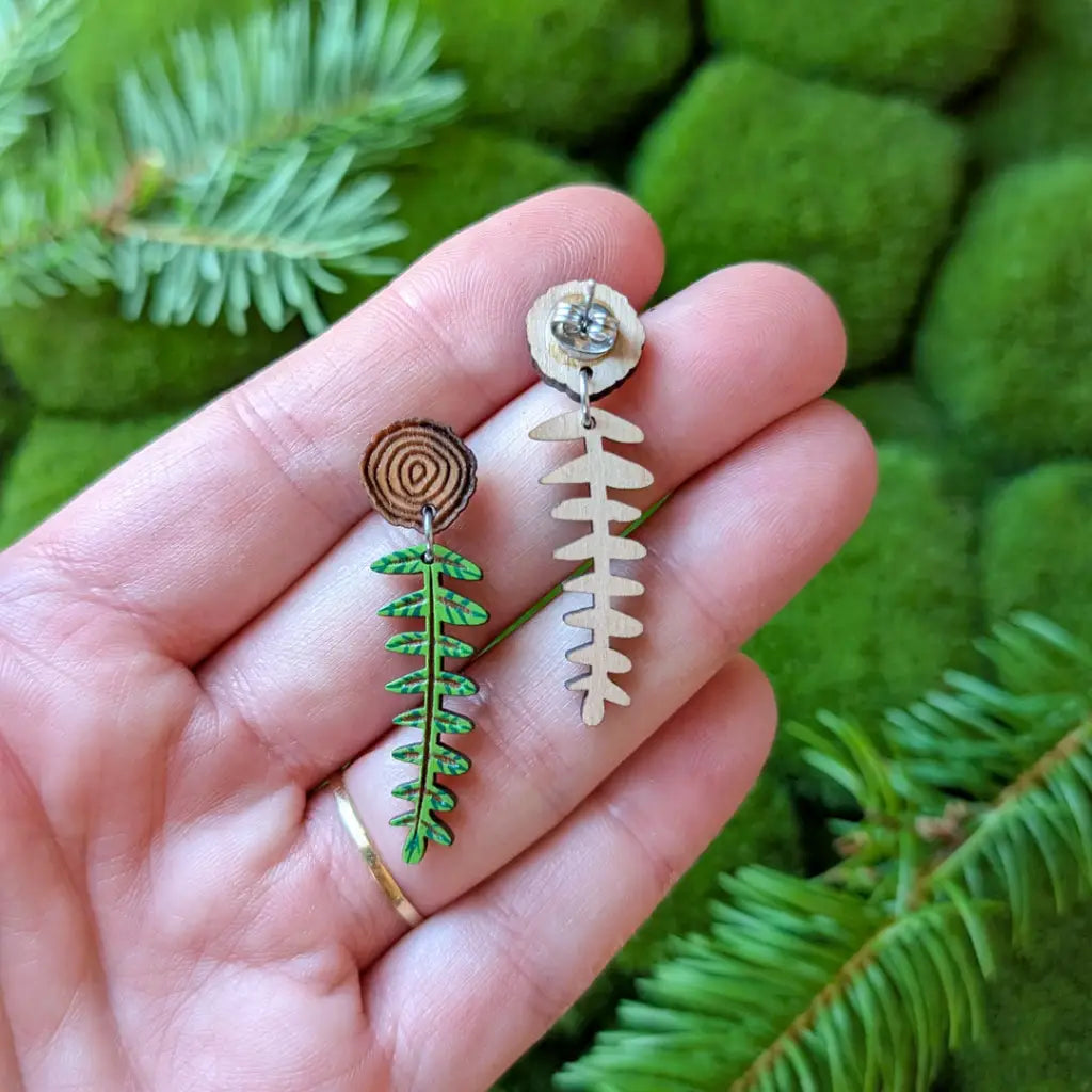 Mini Woodland Fern Earrings Dangle and Drop Earrings