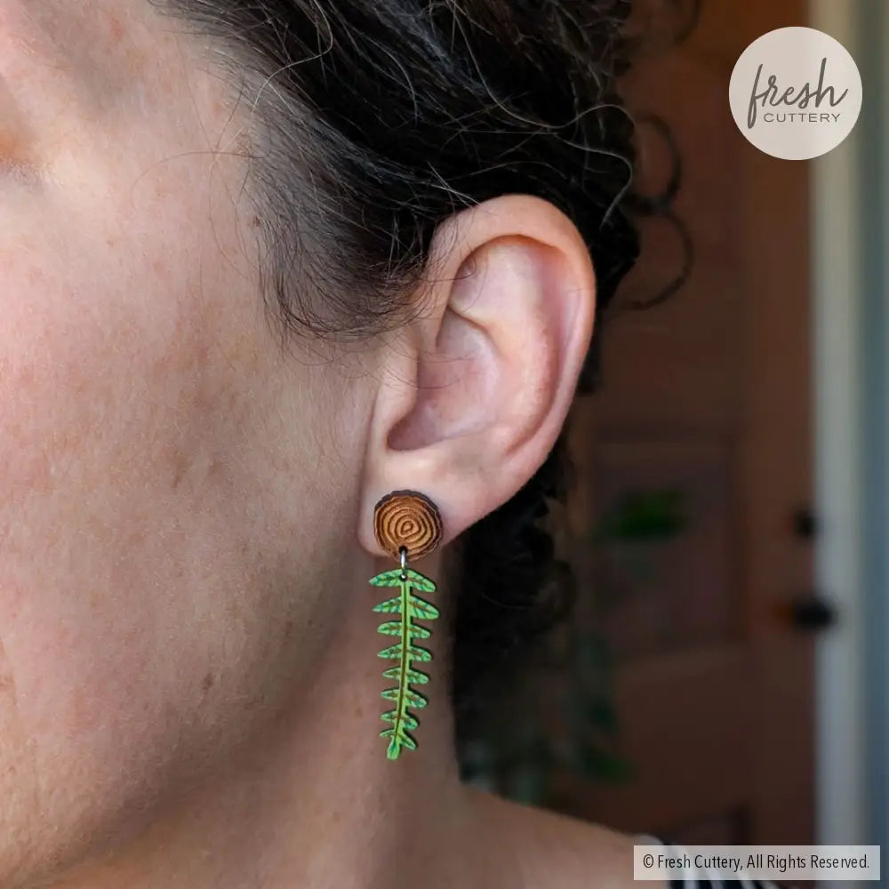 Mini Woodland Fern Earrings Dangle and Drop Earrings