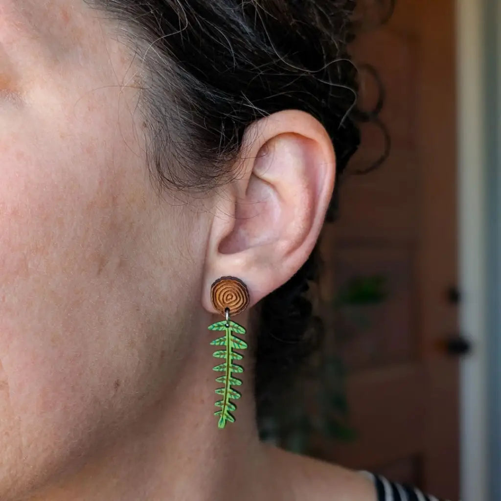 Mini Woodland Fern Earrings Dangle and Drop Earrings