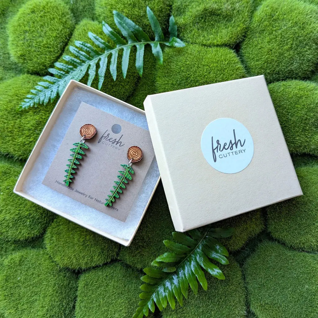 Mini Woodland Fern Earrings Dangle and Drop Earrings