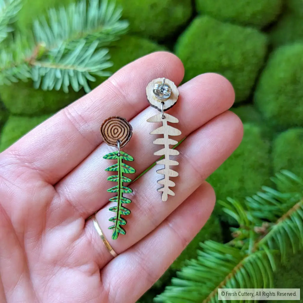 Mini Woodland Fern Earrings Dangle and Drop Earrings