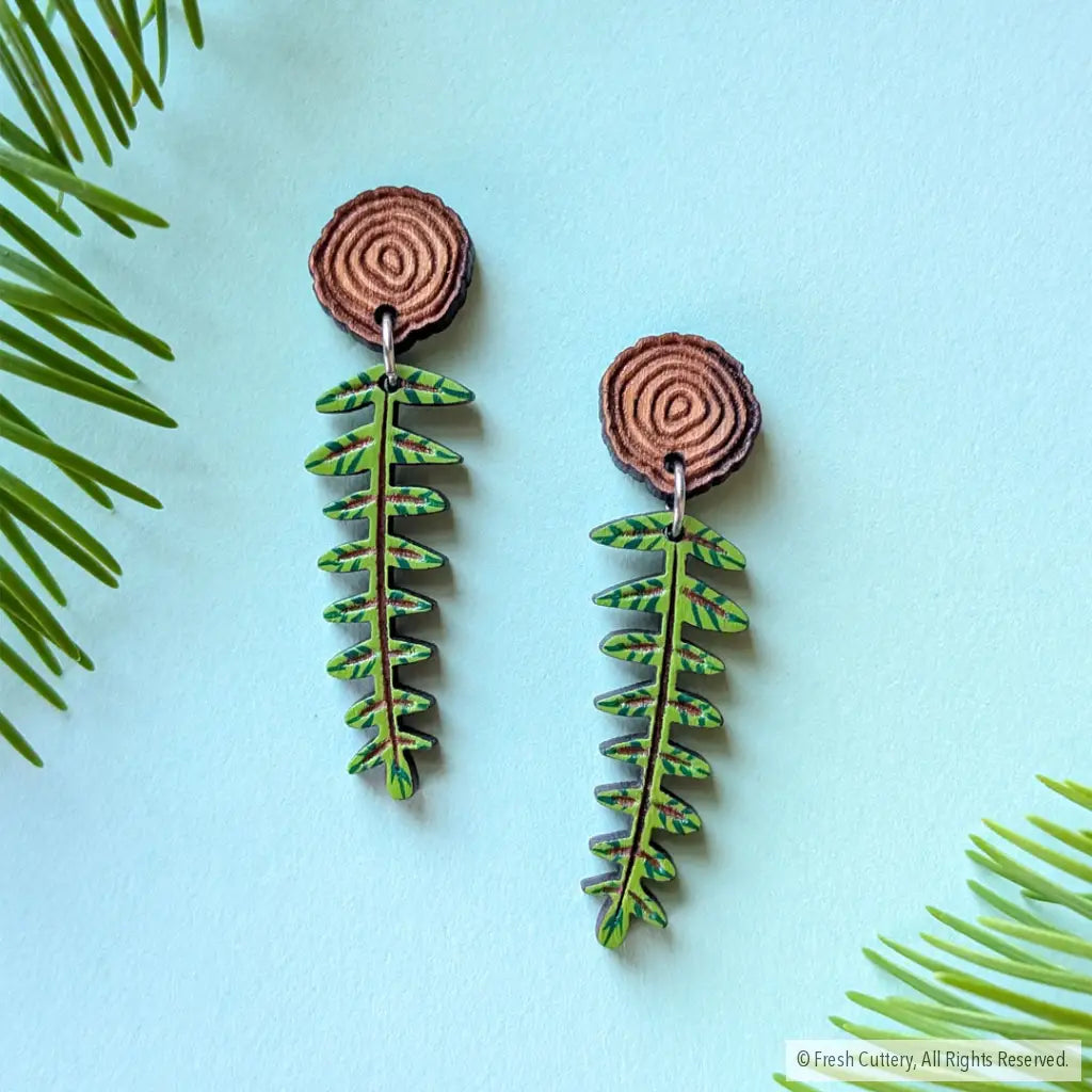 Mini Woodland Fern Earrings Dangle and Drop Earrings