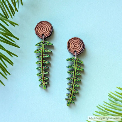 Mini Woodland Fern Earrings Dangle and Drop Earrings