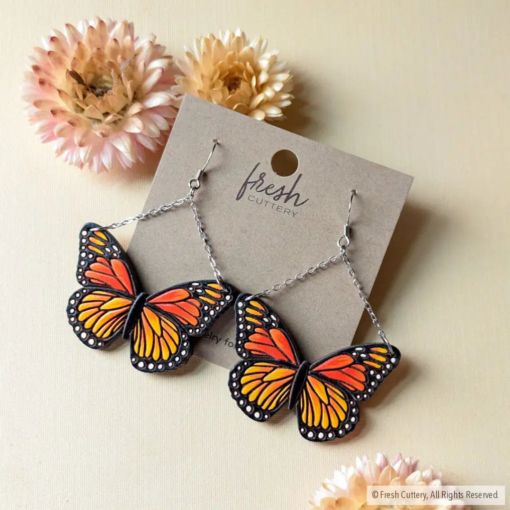 Monarch Butterfly Earrings Silver Dangle And Drop