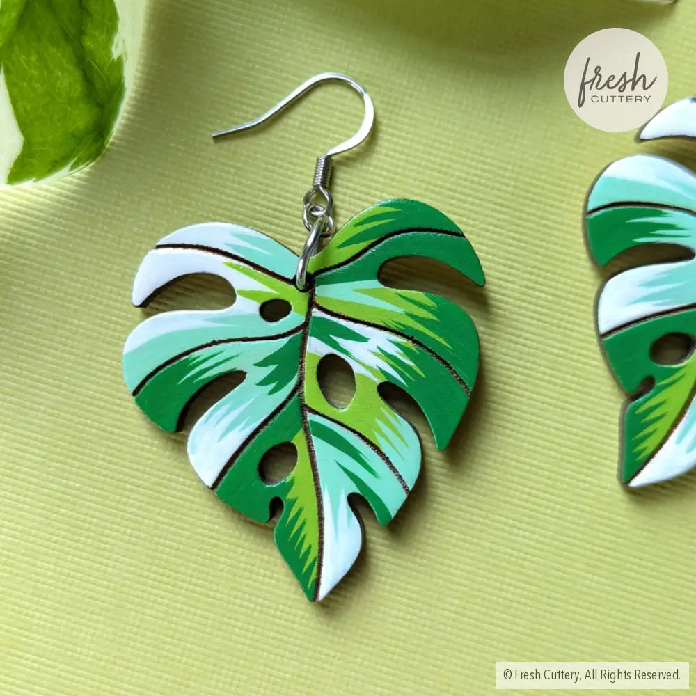 Monstera Albo Leaf Earrings Dangle And Drop