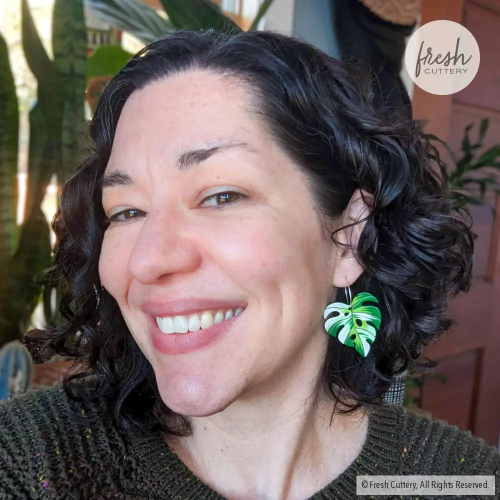 Monstera Albo Leaf Earrings Dangle And Drop