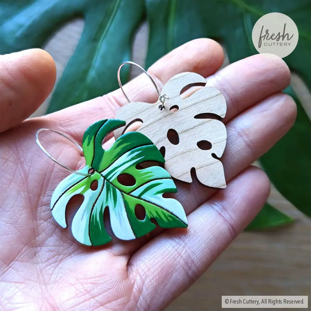 Monstera Albo Leaf Earrings Dangle And Drop