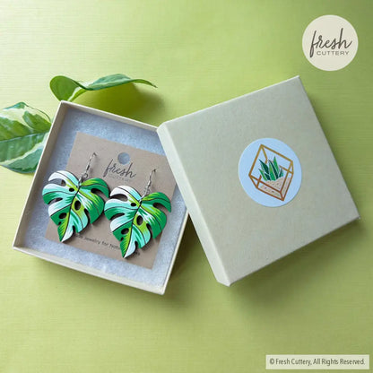 Monstera Albo Leaf Earrings Dangle And Drop