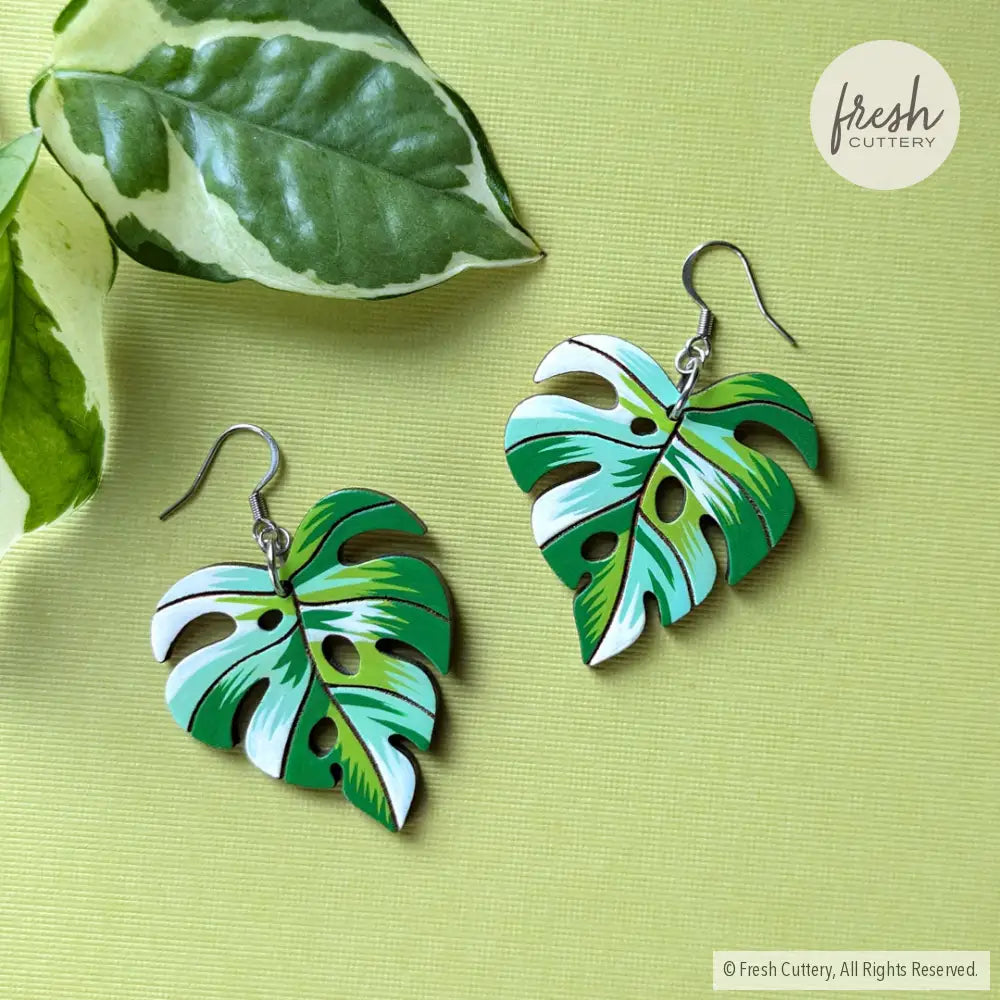 Monstera Albo Leaf Earrings Dangle And Drop