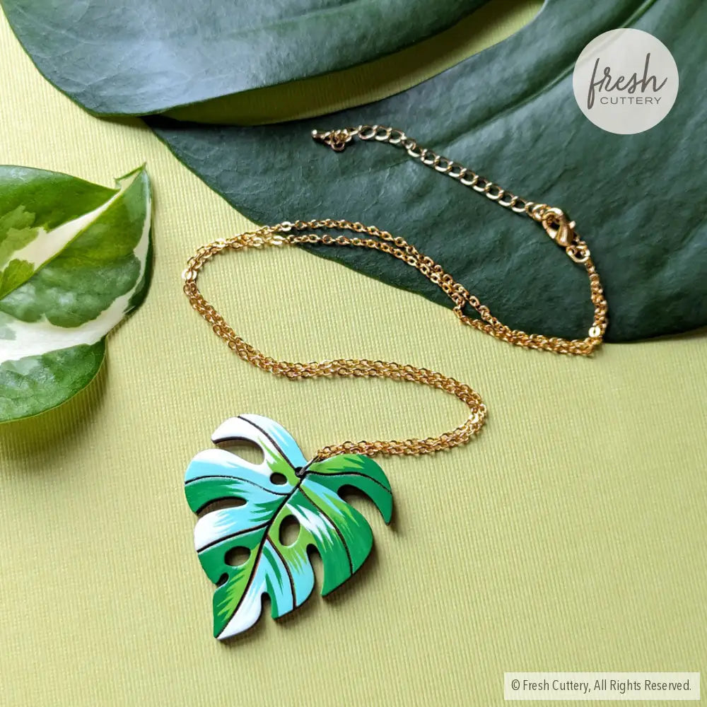 Monstera Albo Necklace Gold Necklaces