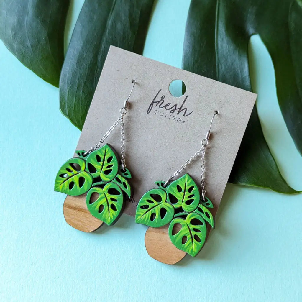 Monstera Hanging Planter Earrings Dangle And Drop