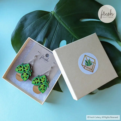 Monstera Hanging Planter Earrings Dangle And Drop