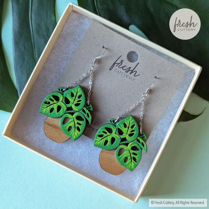 Monstera Hanging Planter Earrings Dangle And Drop