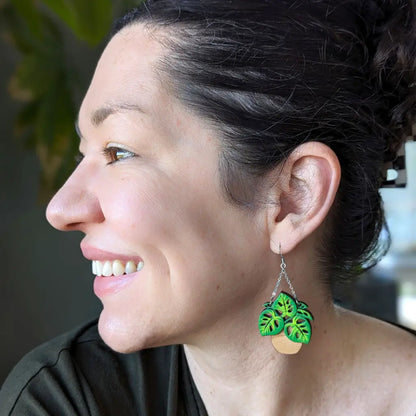 Monstera Hanging Planter Earrings Dangle And Drop