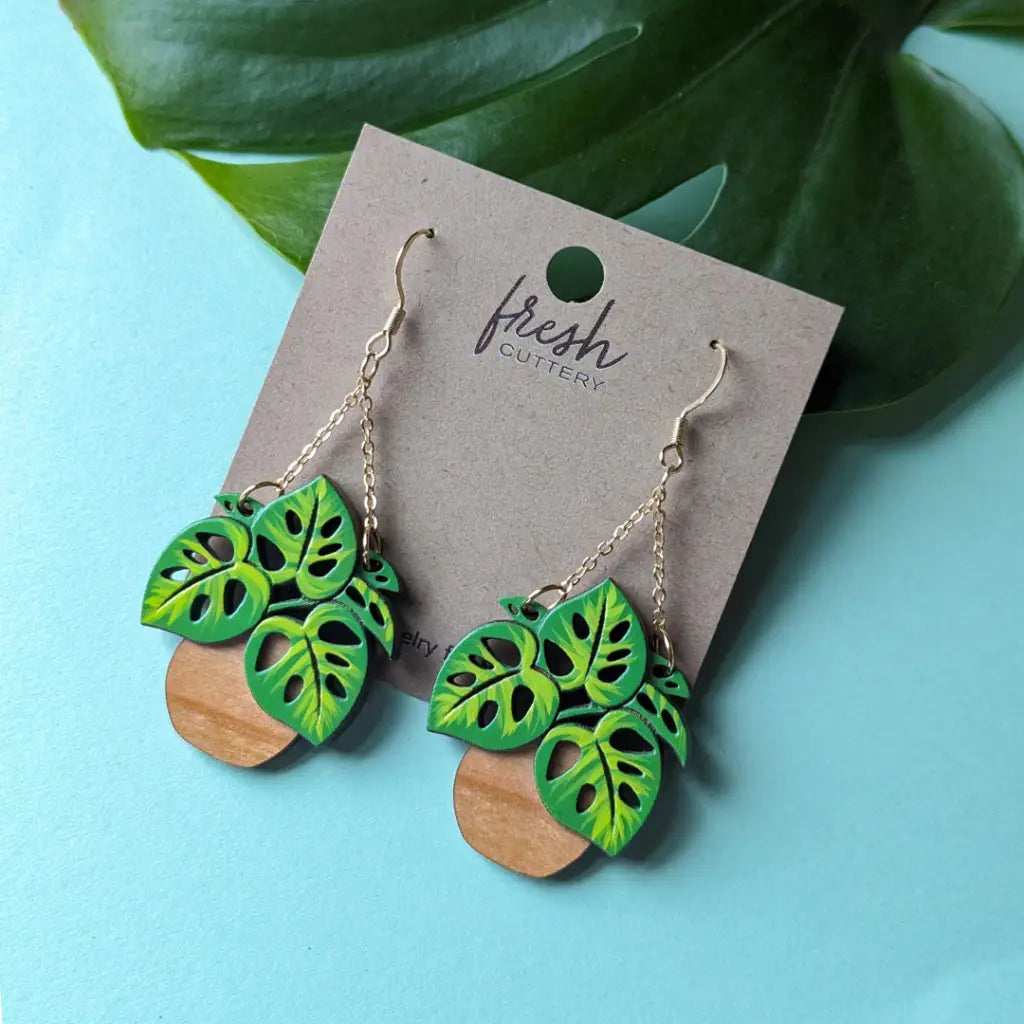 Monstera Hanging Planter Earrings Dangle And Drop