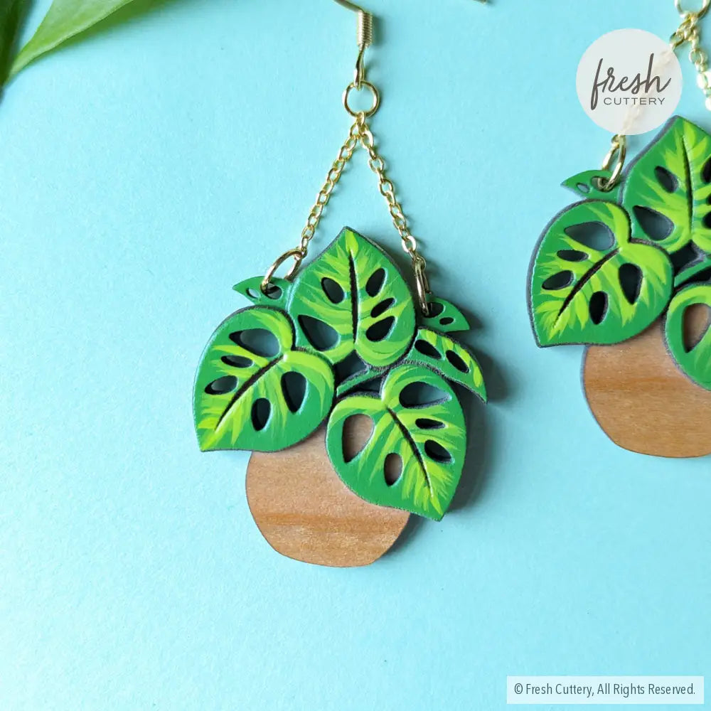 Monstera Hanging Planter Earrings Dangle And Drop