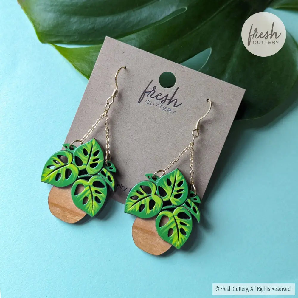 Monstera Hanging Planter Earrings Dangle And Drop