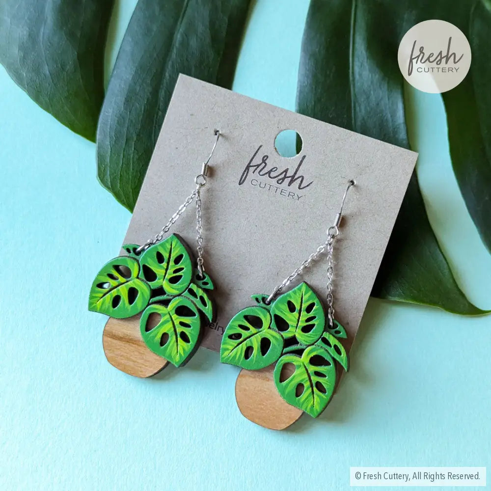 Monstera Hanging Planter Earrings Dangle And Drop