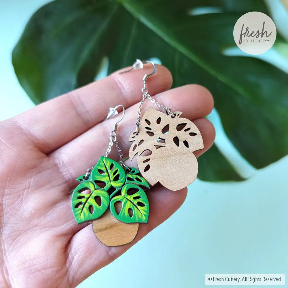 Monstera Hanging Planter Earrings Dangle And Drop