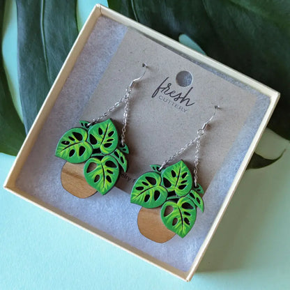 Monstera Hanging Planter Earrings Dangle And Drop