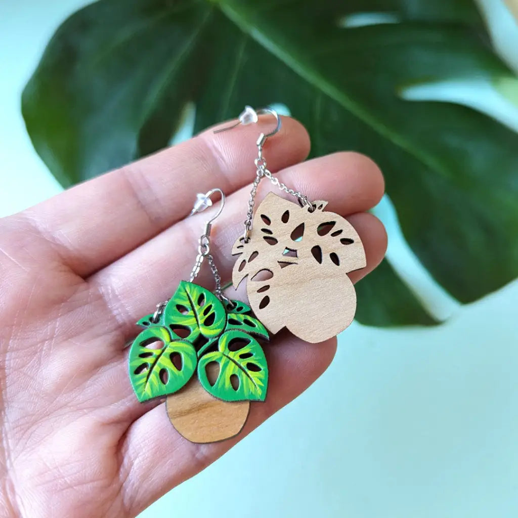 Monstera Hanging Planter Earrings Dangle And Drop