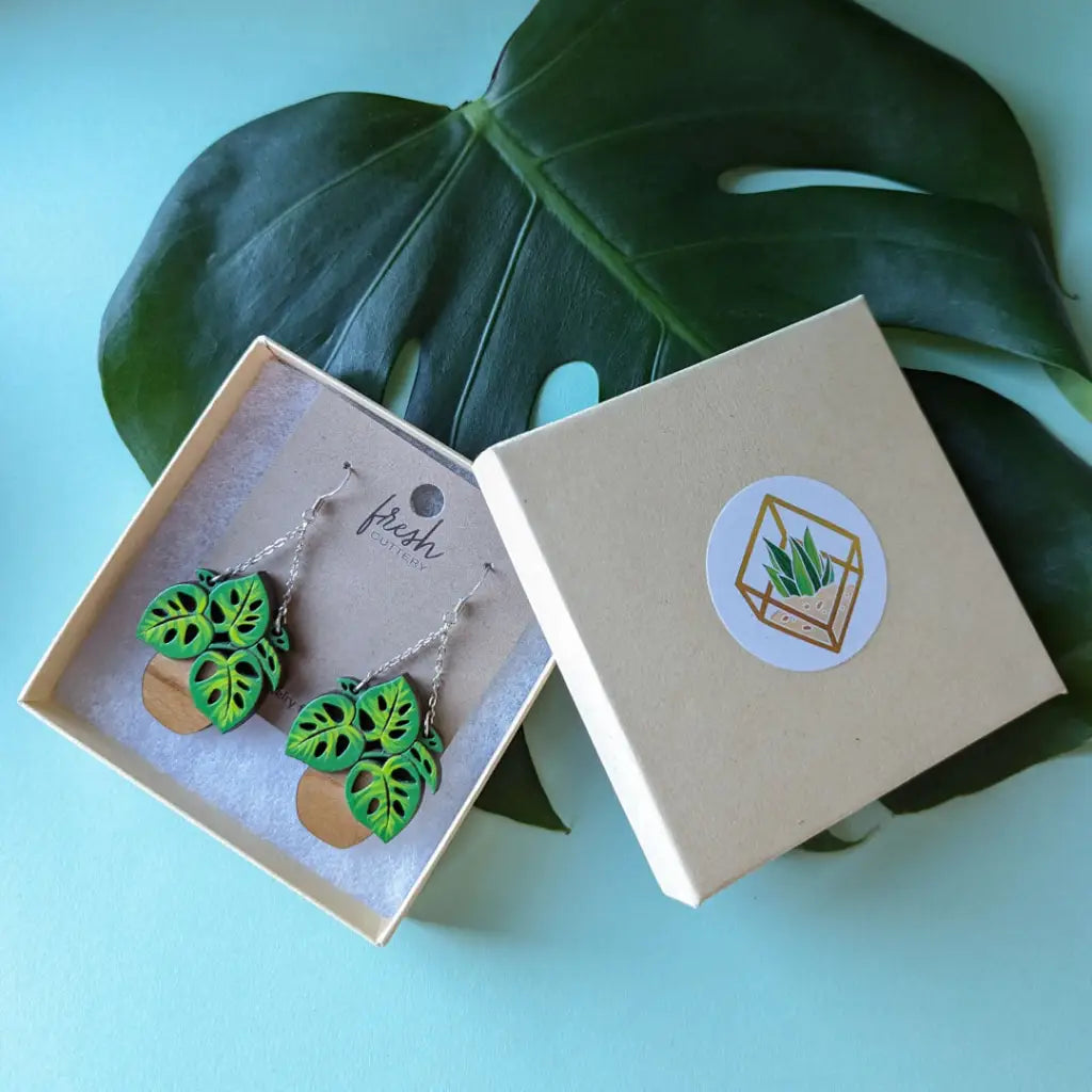 Monstera Hanging Planter Earrings Dangle And Drop