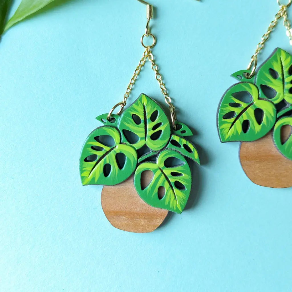Monstera Hanging Planter Earrings Dangle And Drop