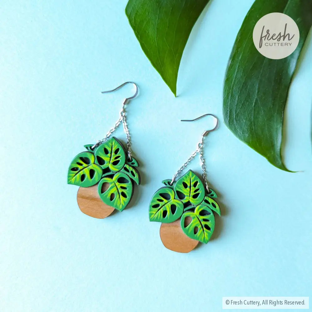 Monstera Hanging Planter Earrings Dangle And Drop