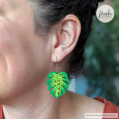 Monstera Leaf Hoops Dangle And Drop Earrings