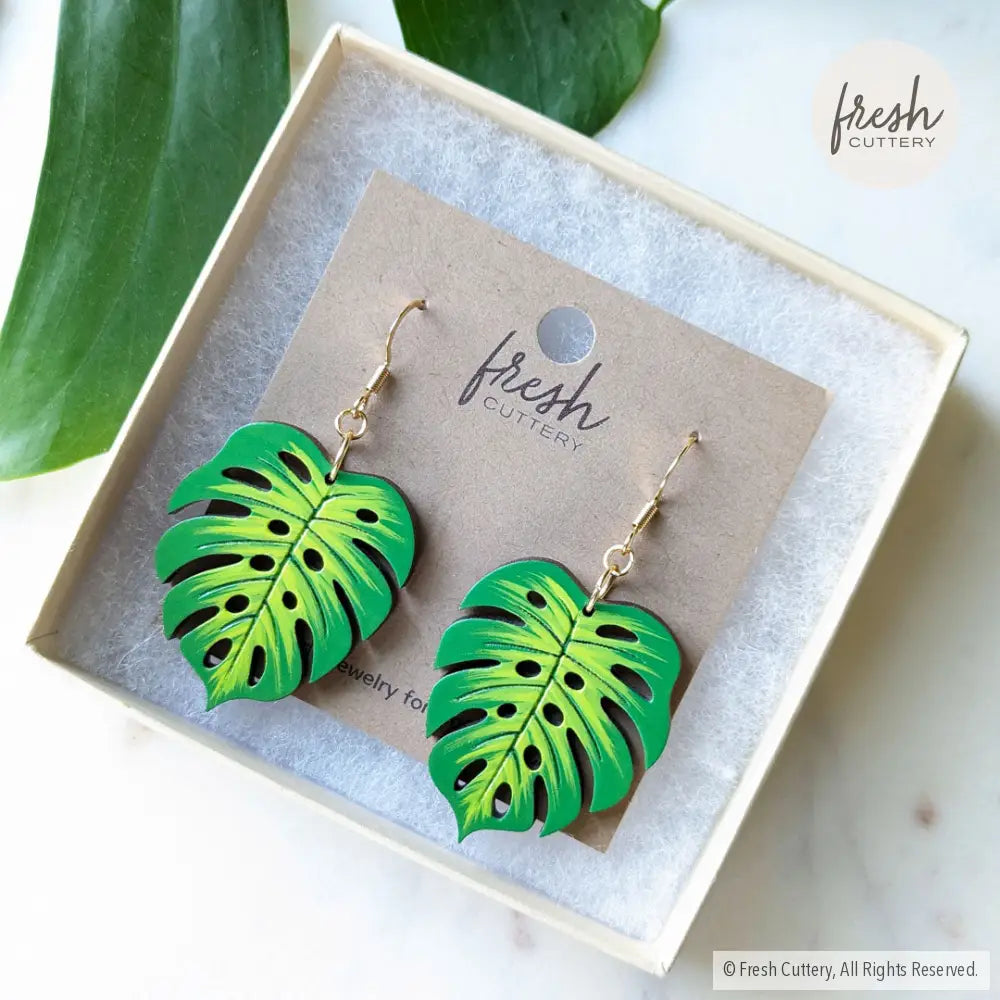 Monstera Leaf Hoops Dangle And Drop Earrings