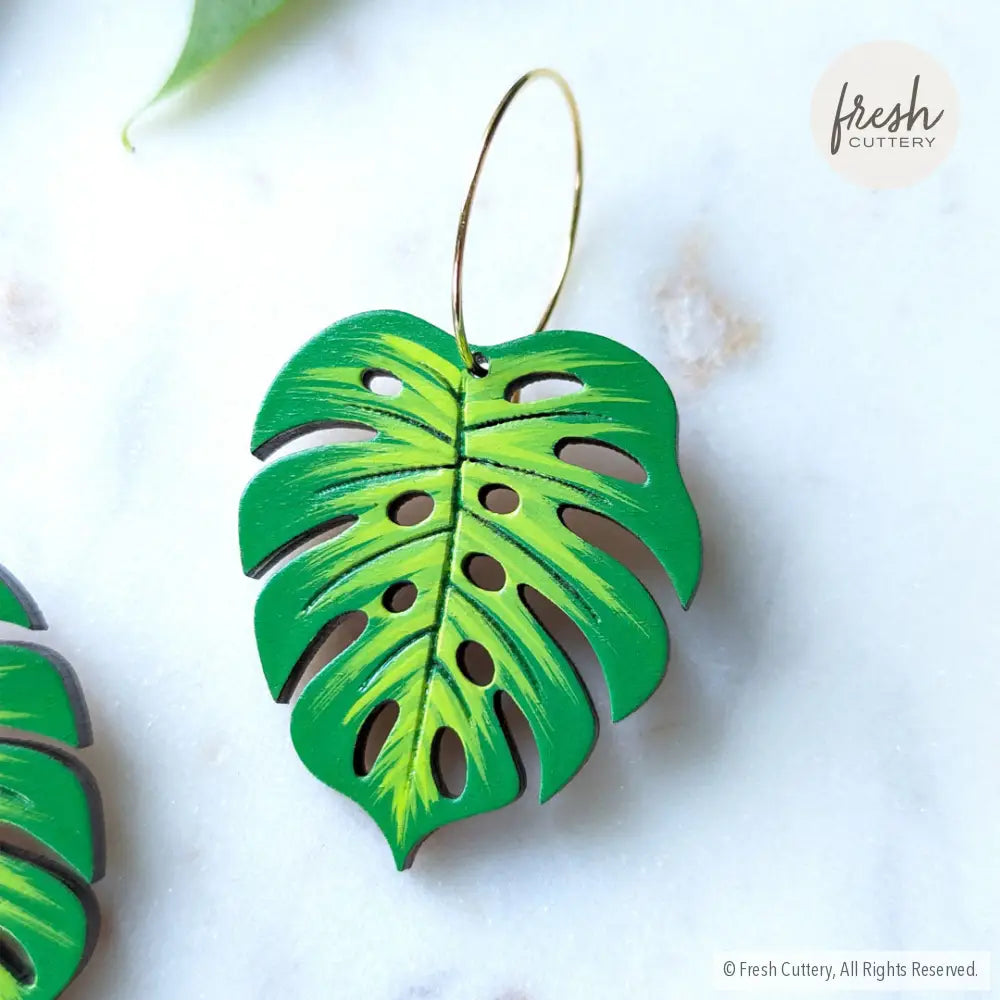 Monstera Leaf Hoops Dangle And Drop Earrings