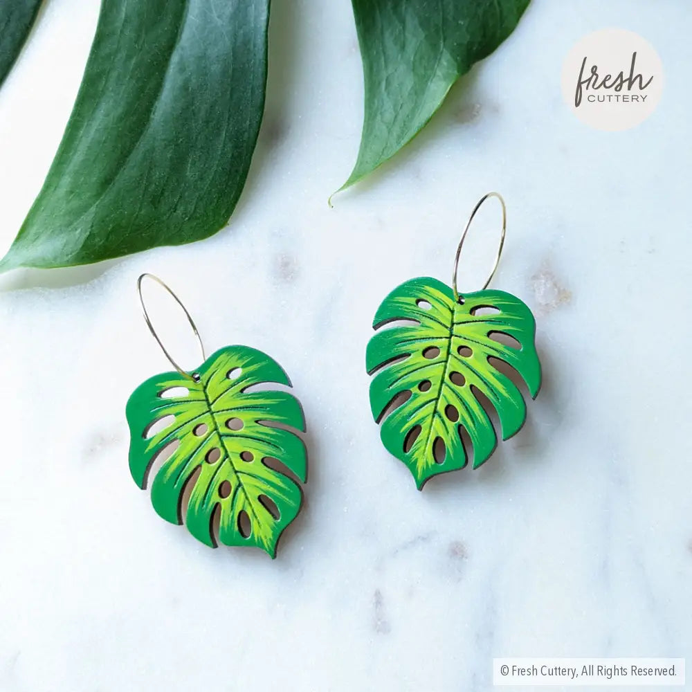 Monstera Leaf Hoops Gold Dangle And Drop Earrings