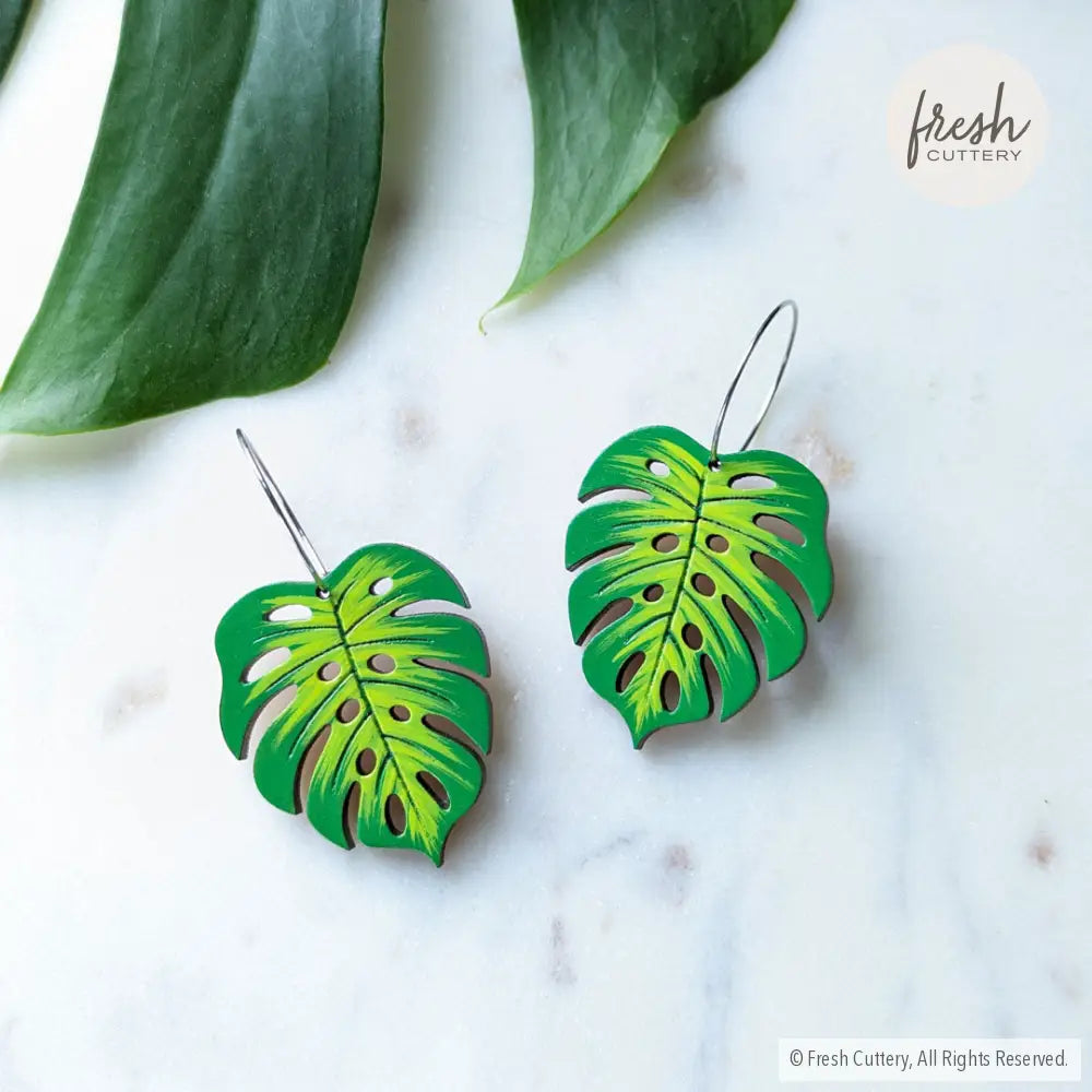 Monstera Leaf Hoops Silver Dangle And Drop Earrings