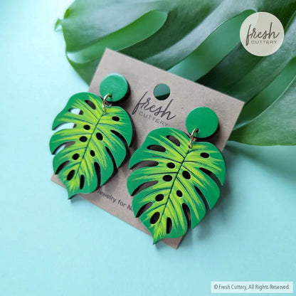 Monstera Leaf Statement Earrings Dangle And Drop