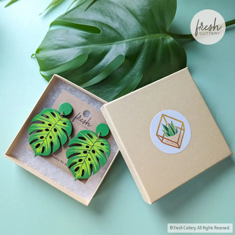 Monstera Leaf Statement Earrings Dangle And Drop