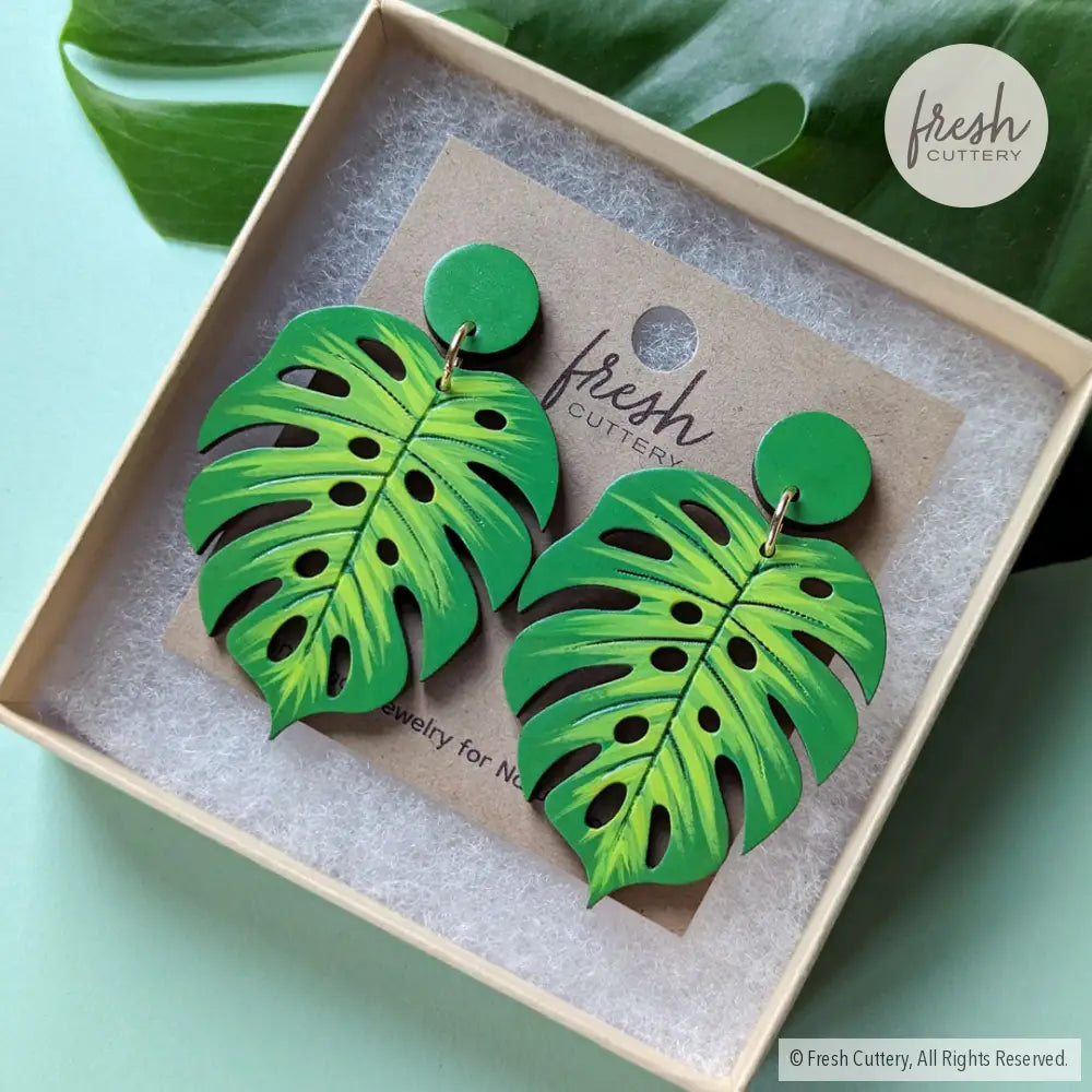 Monstera Leaf Statement Earrings Dangle And Drop