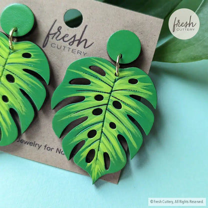 Monstera Leaf Statement Earrings Dangle And Drop