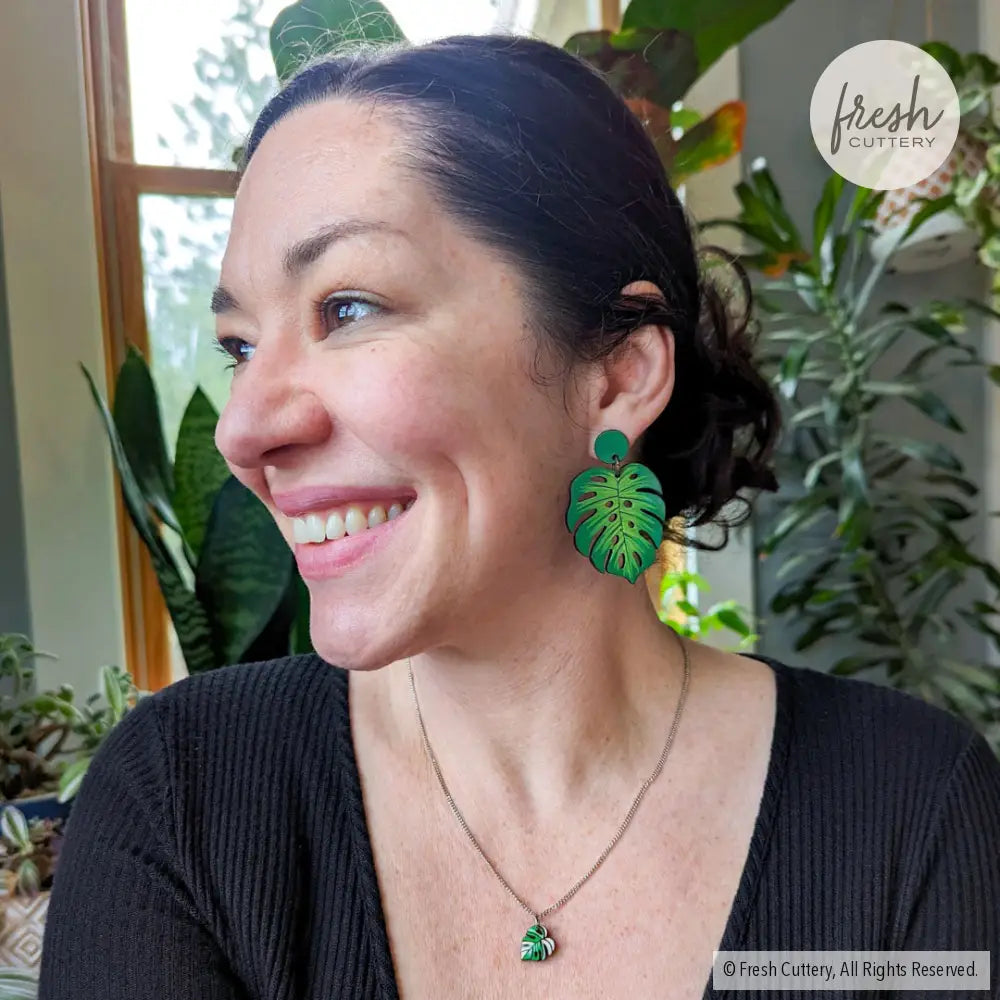 Monstera Leaf Statement Earrings Dangle And Drop