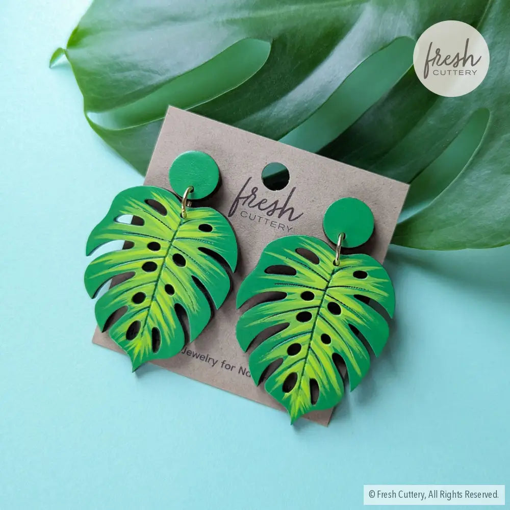 Monstera Leaf Statement Earrings Gold Studs Dangle And Drop