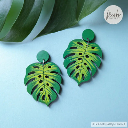 Monstera Leaf Statement Earrings Silver Studs Dangle And Drop