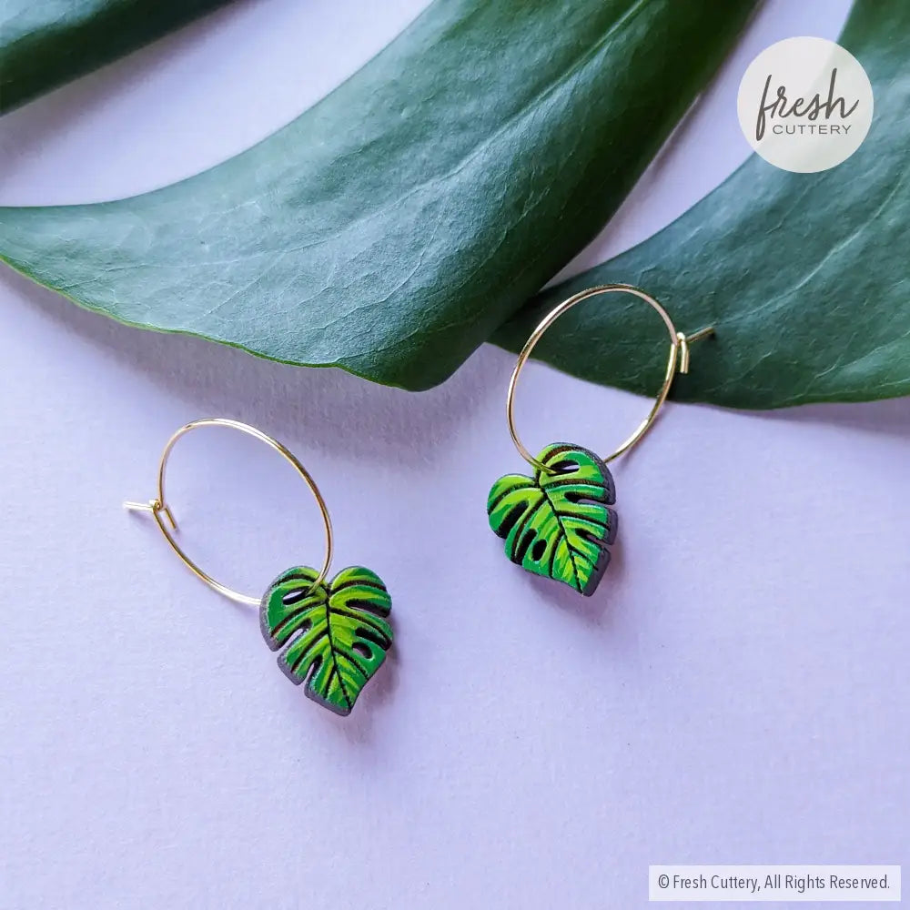 Monstera Mini Hoops Gold Dangle And Drop Earrings