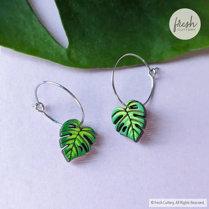 Monstera Mini Hoops Silver Dangle And Drop Earrings