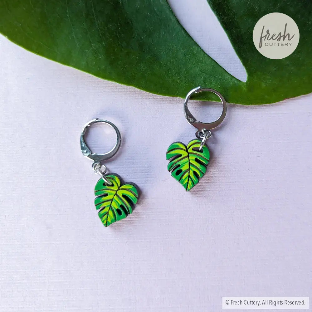 Monstera Mini Hoops Silver Leverbacks Dangle And Drop Earrings