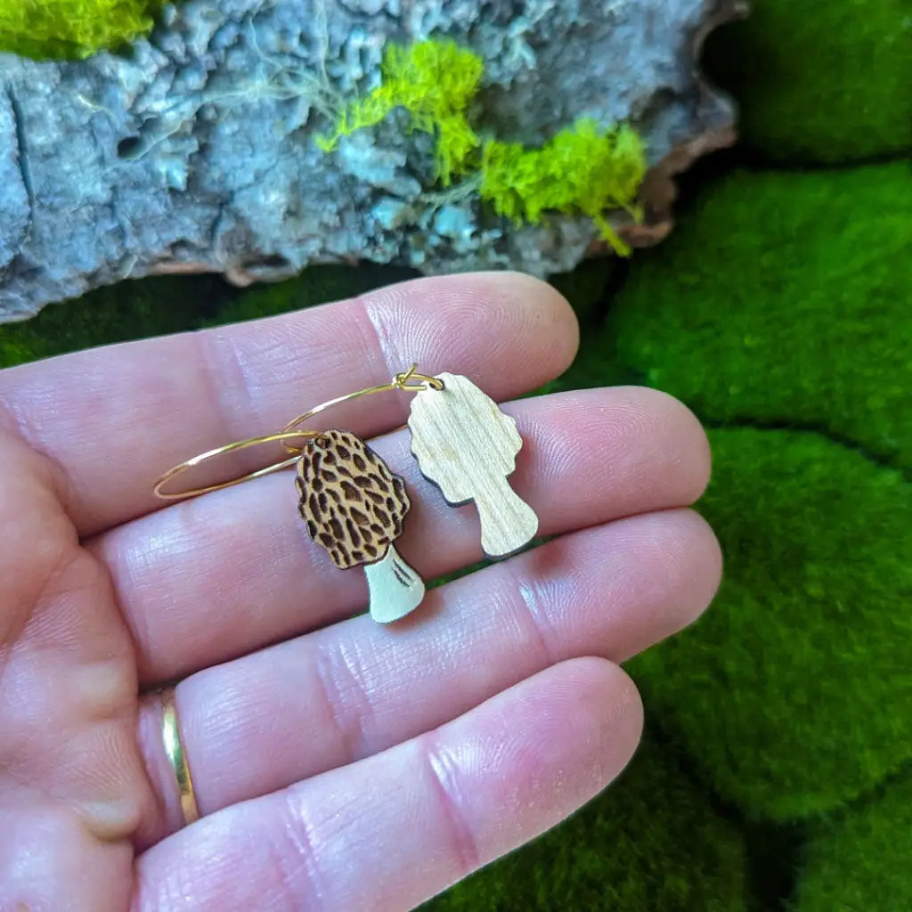 Morel Mushroom Mini Hoops Dangle And Drop Earrings
