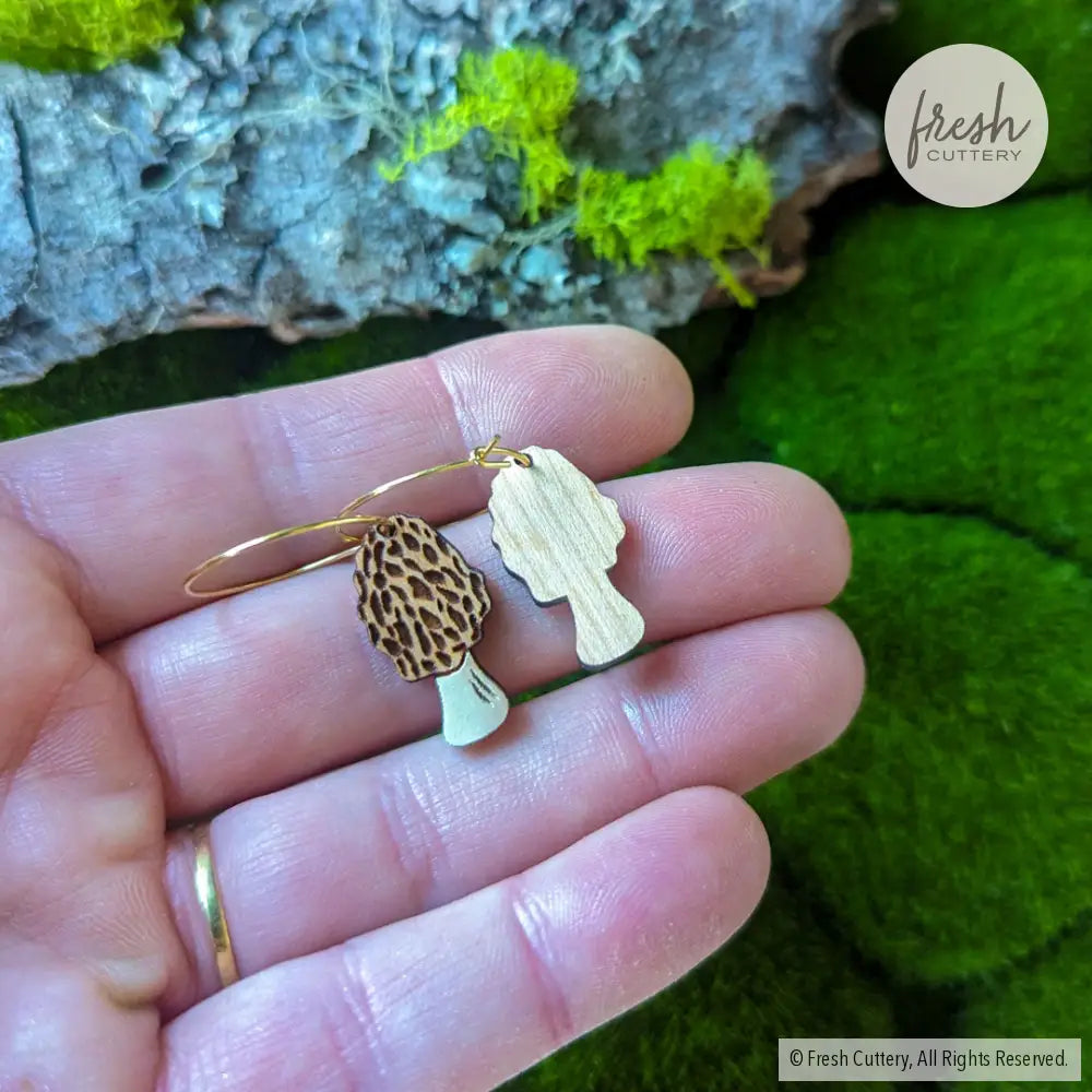 Morel Mushroom Mini Hoops Dangle And Drop Earrings